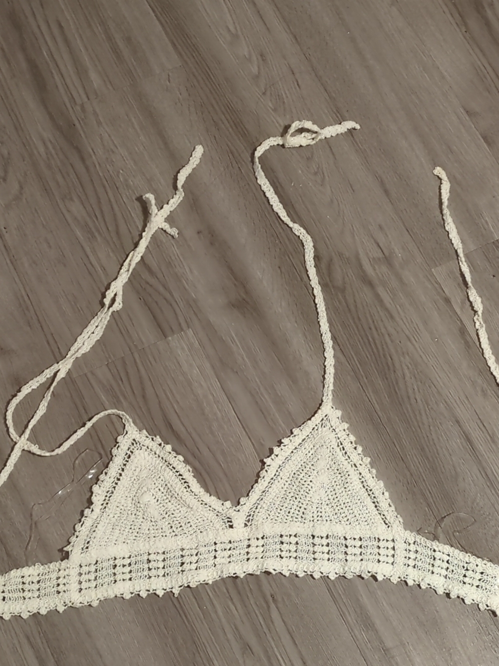 Julia by Love J Crochet Bralette Top Size L Cream Boho Festival Halter Knit